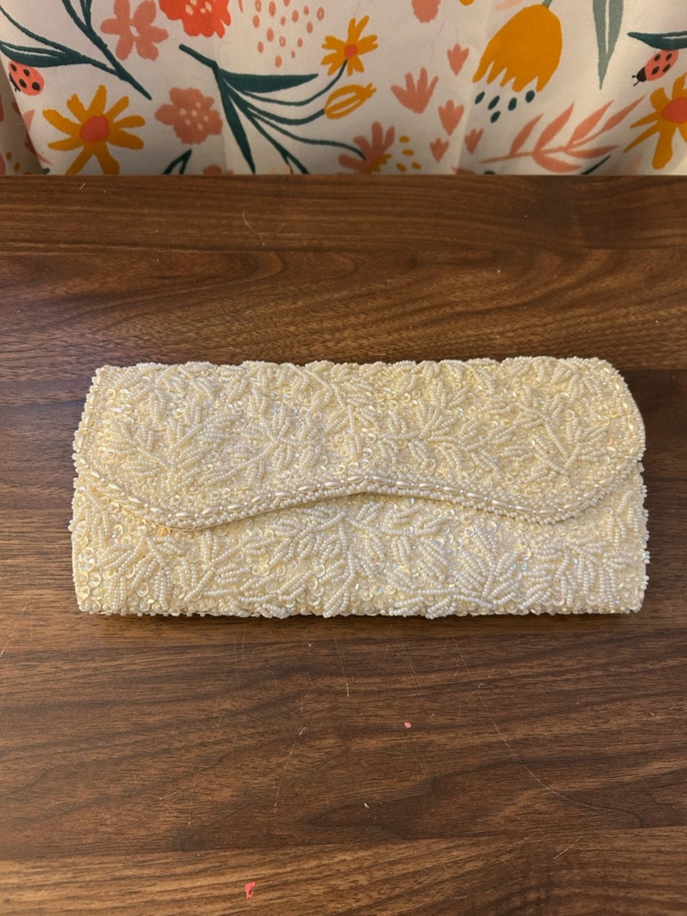Beaded Ivory Evening Clutch Bag